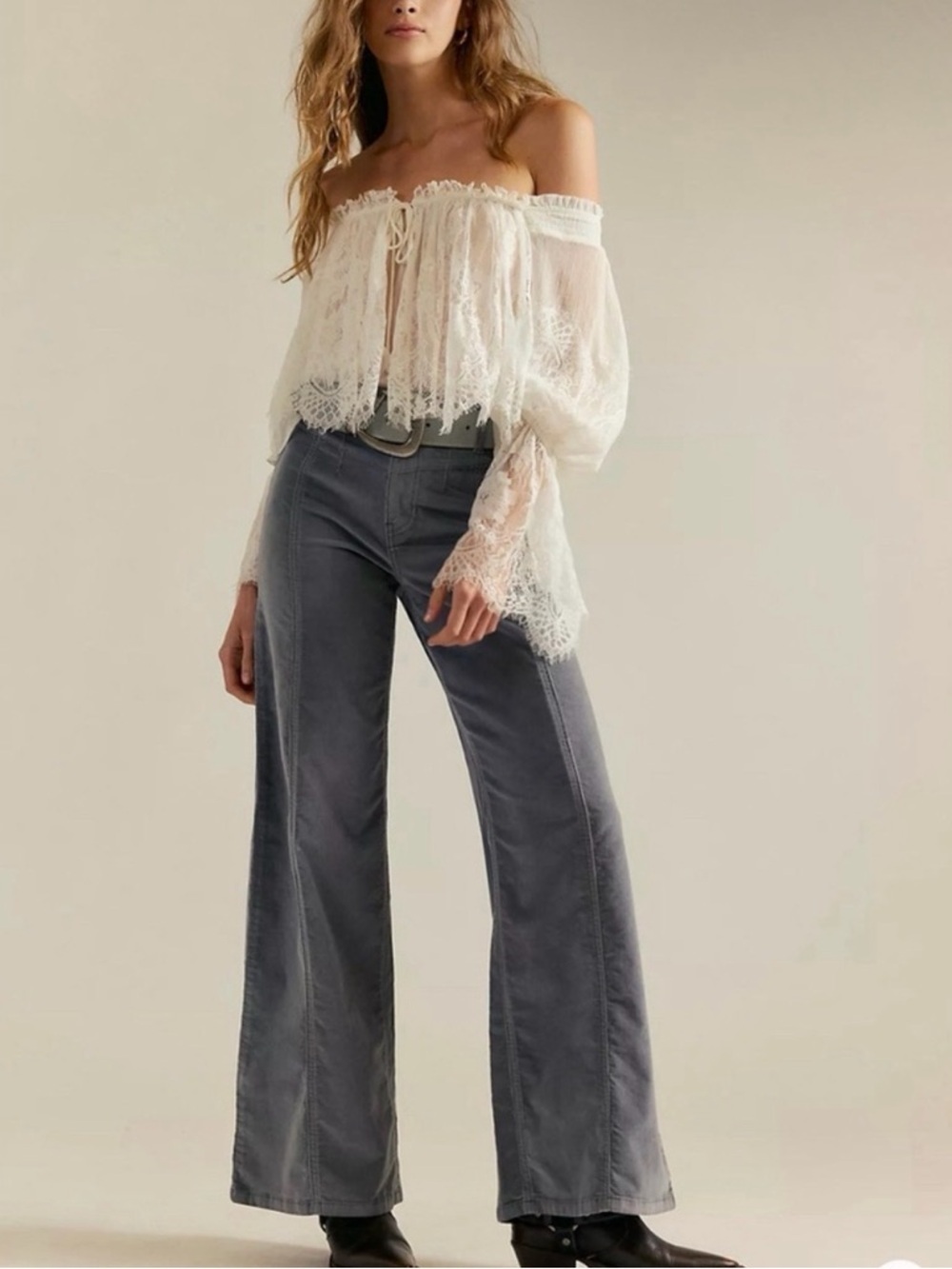 We The Free NEW Libre Wide-Leg Jeans In Mockingbird Light Grey Blue High Waisted